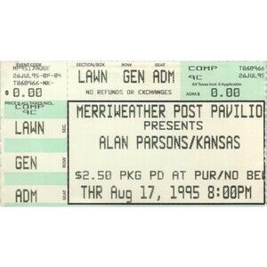 Vintage 1995 Alan Parsons Kansas Concert Ticket Stub Columbia MD